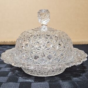 Antique Adams & Co. EAPG Round Covered Daisy & Button Pattern Butter Cheese Dish